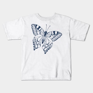 Navy Blue Butterfly Kids T-Shirt